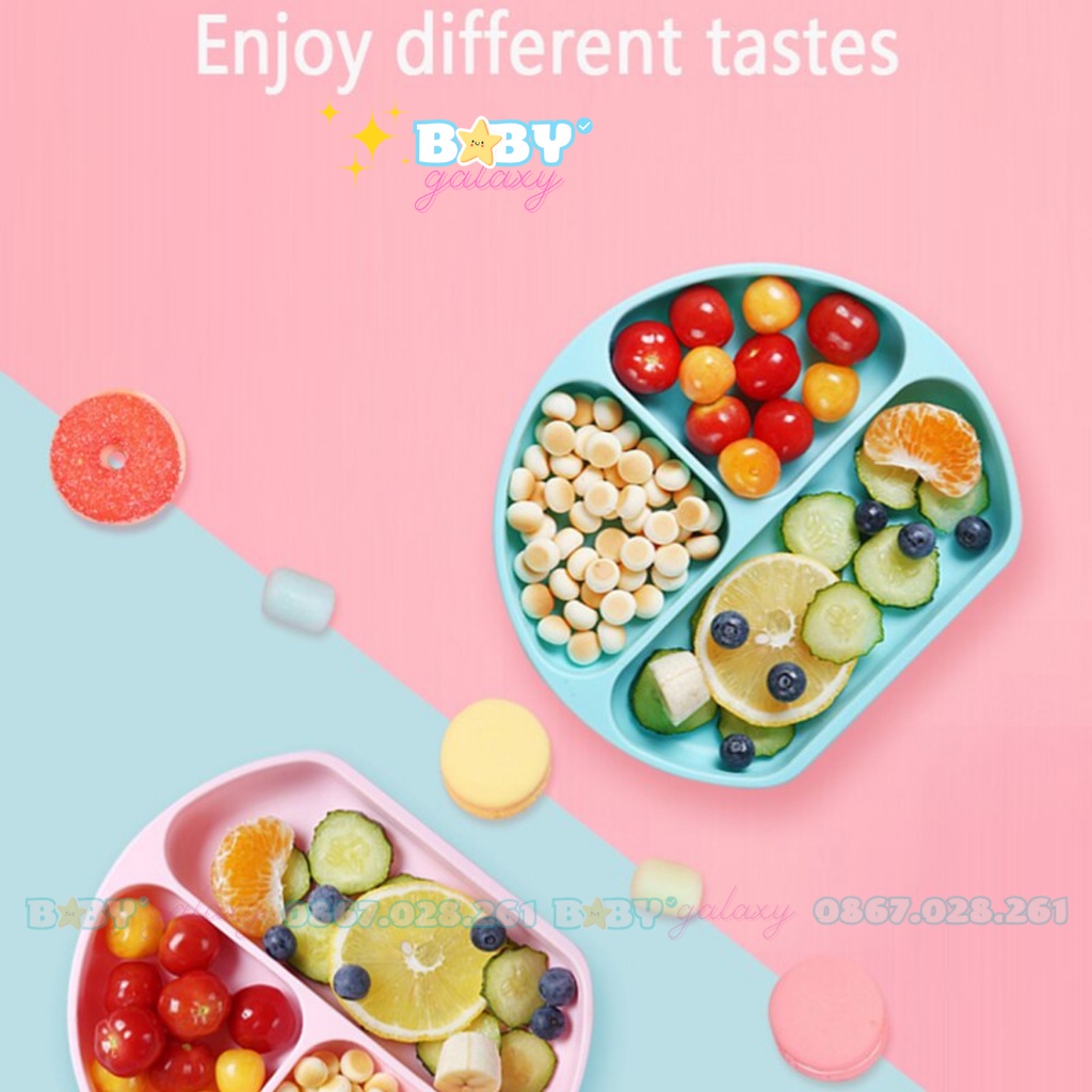 Khay silicon có đế hít chống lật đổ,Combo Khay Yếm ăn dặm nhiều màu cho bé - Baby Galaxy Official