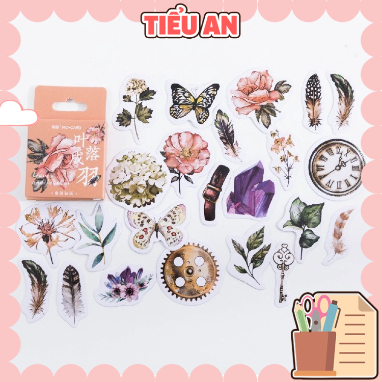 Bộ sticker/ Hình dán Hoạ Tiết Hoa &amp; Chim Cổ Điển (45 Hình)