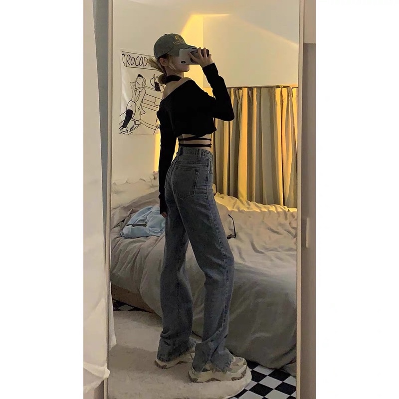 Áo croptop hở vai tay dài đan dây sexy