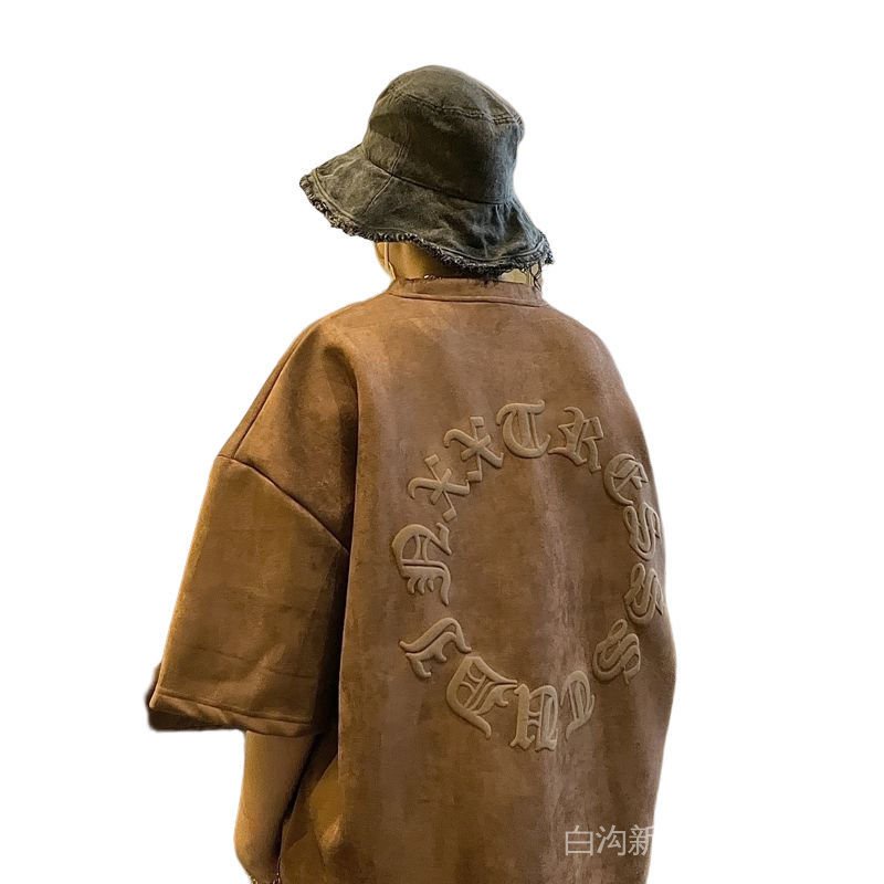 Áo Thun Da Lộn Tay Ngắn In Hình Xốp Phong Cách Đường Phố Mỹ Thời Trang Mùa Hè Cho Nam