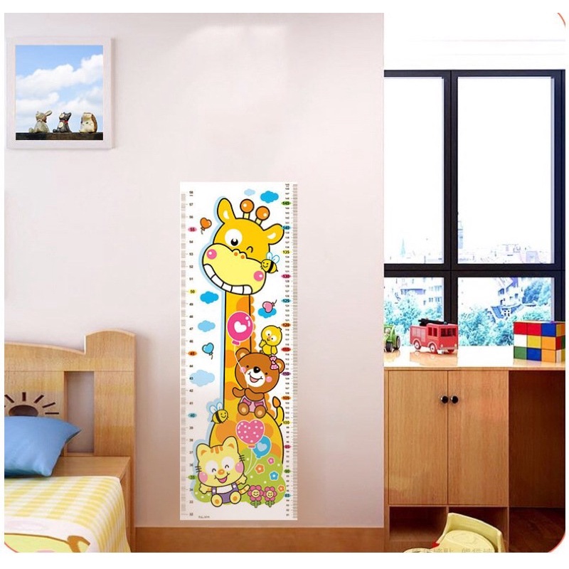 Thước đo chiều cao kết hợp đo thị lực decal dán tường mẫu dễ thương cho bé