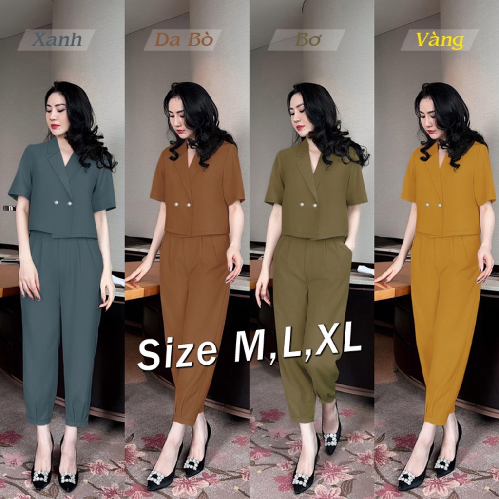 Set nguyên bộ quần baggy xếp ly lưng thun áo vest croptop xinh xắn - SET1185