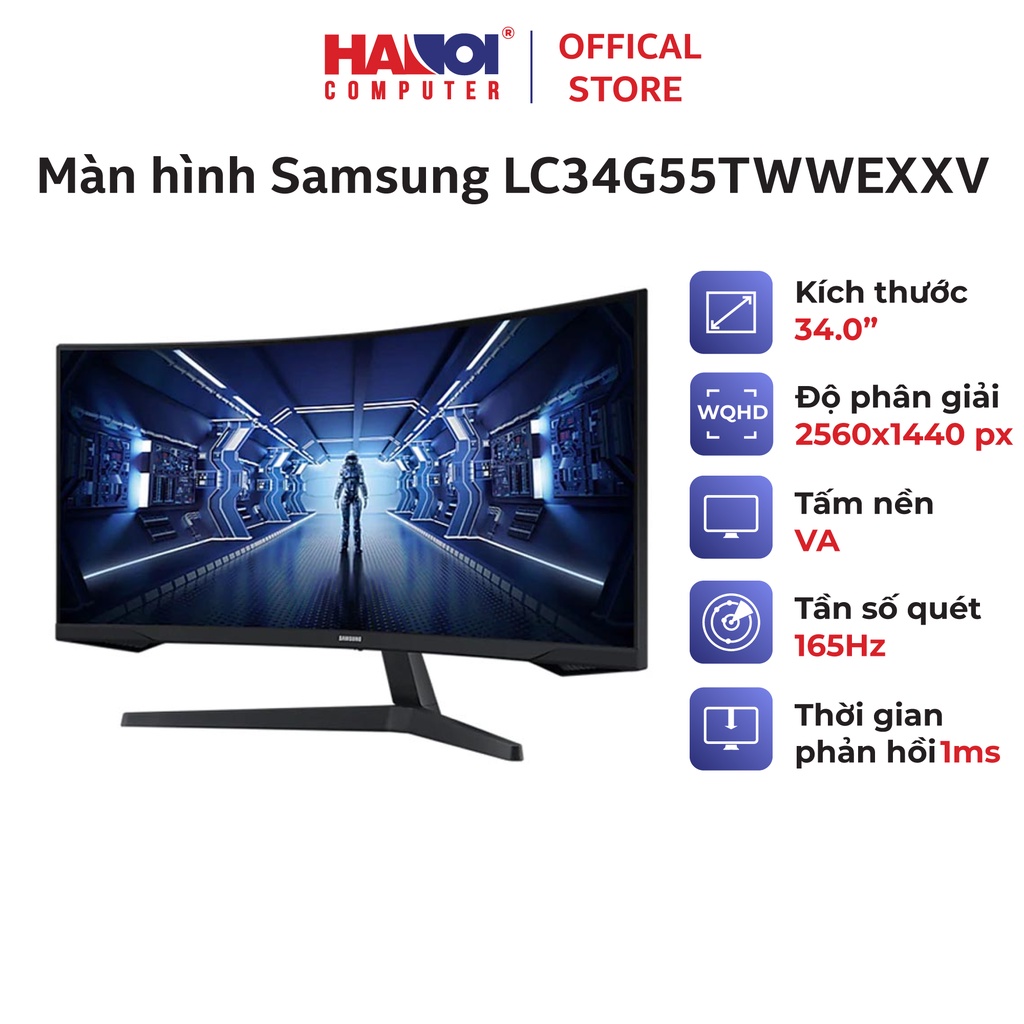 Màn hình Samsung LC34G55TWWEXXV (34inch/WQHD/VA/165Hz/1ms/250nits/HDMI+DP+Audio/FreeSync)