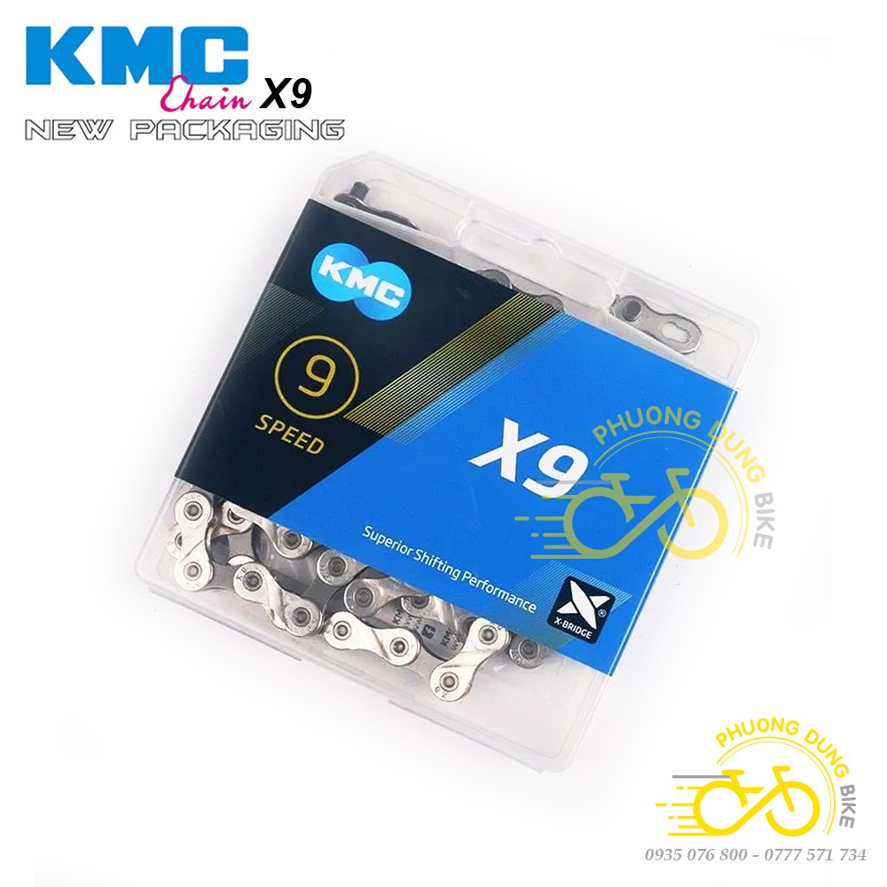 Xích sên xe đạp KMC X9 116L 9 Speed - Fullbox Chính Hãng