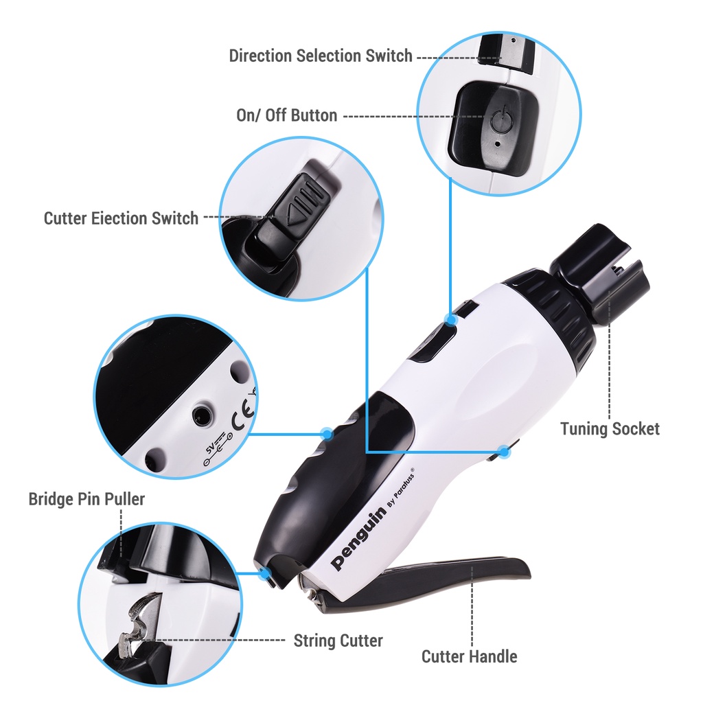 Dụng Cụ Cắt Dây Đàn Guitar 3 Trong 1 Đa Năng Tích Hợp Pin Sạc Tiện Dụng