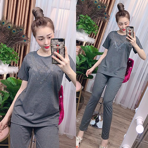 Đồ bô thu đông mặc nhà đẹp, tay ngắn quần dài, vải thun cotton co giãn tốt, thoải mái A007 | BigBuy360 - bigbuy360.vn