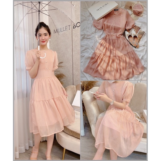Váy tơ babydoll siêu nhẹ hồng nude MULLET