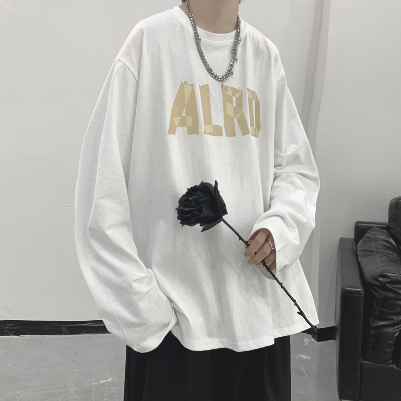 ♞AFF LIGA♞ Áo Thun Tay Dài Dáng Rộng In Chữ Thời Trang Mùa Thu Hàn Quốc Cho Nam