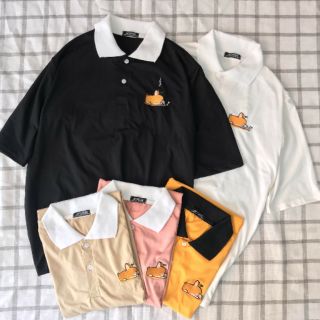 Áo thun polo tay lỡ free size thêu hình chú chó 😊😊😚