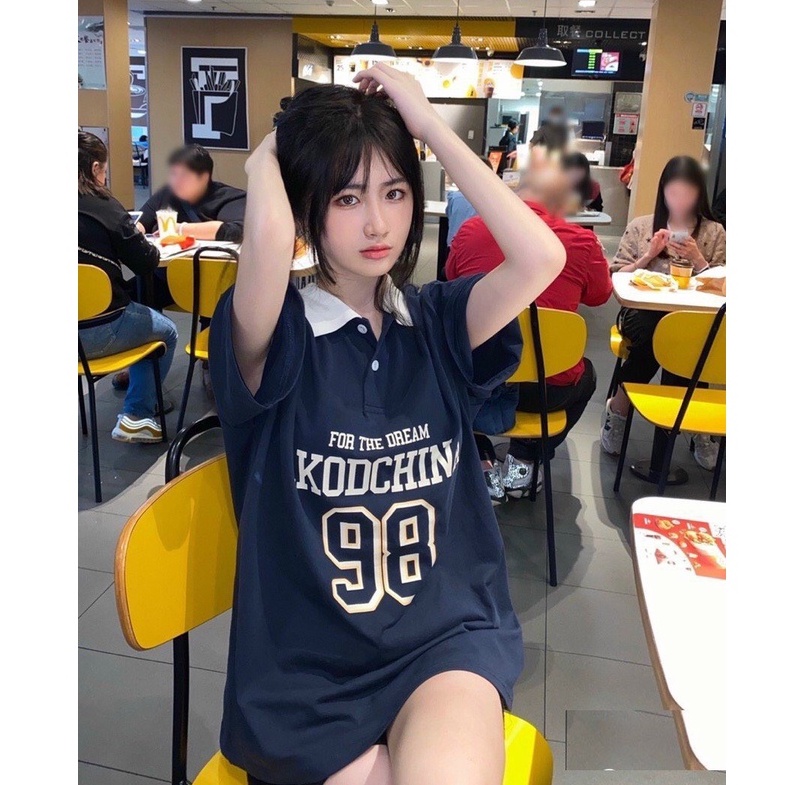 Áo polo form rộng unisex màu xanh than chất liệu thun tăm dày dặn và thoáng mát in chữ sắc net