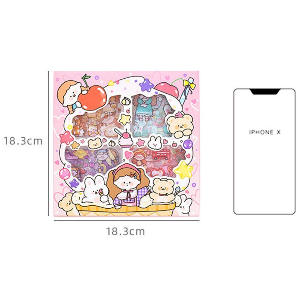 Hộp 100 Miếng Dán Hình Gấu / Thỏ / Kem / Thỏ Đáng Yêu Dùng Trang Trí Sổ Tay DIY