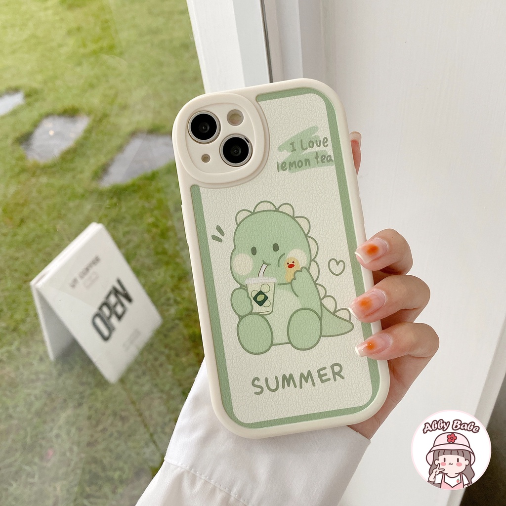 Ốp Điện Thoại Da TPU Mềm Mỏng Họa Tiết Khủng Long Uống Trà Sữa Cho Iphone 11 7Plus 13 12 11 Pro Max X XS 12 13 XR