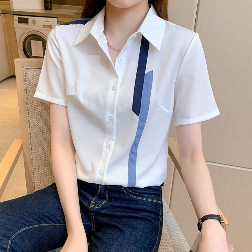Áo Sơ Mi Nữ Ngắn Tay Một Bên Phối Viền Vàng Đen Thời Trang TOP FASHION SHOP Chất Vải Mềm Mịn, Chuẩn Form