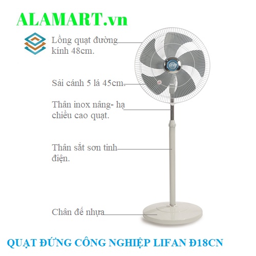 QUẠT ĐỨNG LIFAN Đ-18CN sải cánh 450mm dùng cho không gian rộng quán cà phê quán ăn nhà xưởng