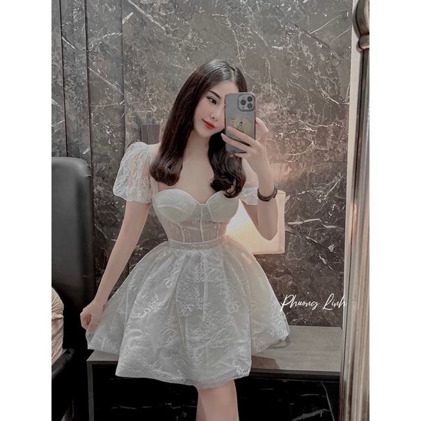 D3 Đầm ren phối cup dáng xoè công chúa siêu sang