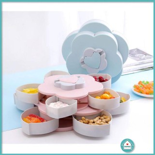 Khay đựng mứt Tết, bánh kẹo 2 tầng xoay 360 độ hàng đẹp có ảnh thật Homee Shop - Tặng 5 bao lì xì