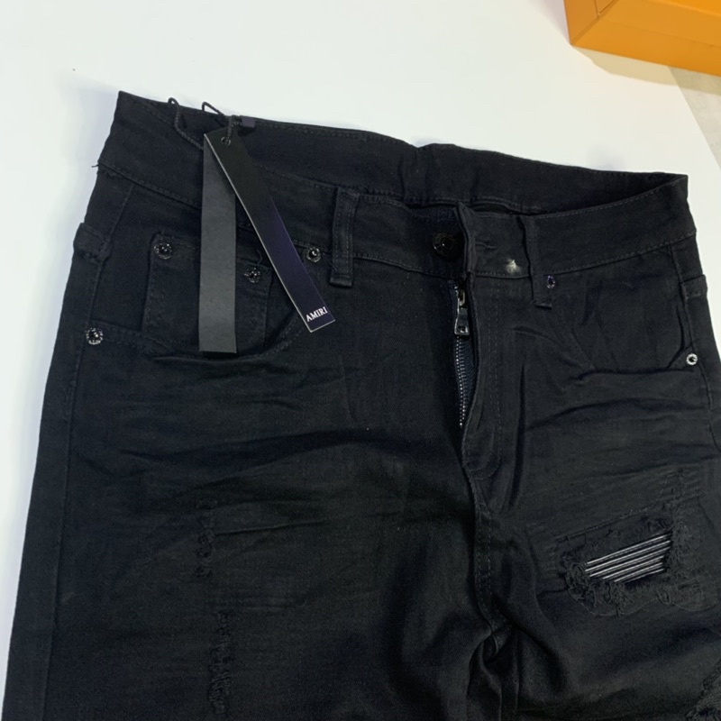 Quần Bò Đen Nam Phối Da Nhăn Rách Cực Sang | BigBuy360 - bigbuy360.vn