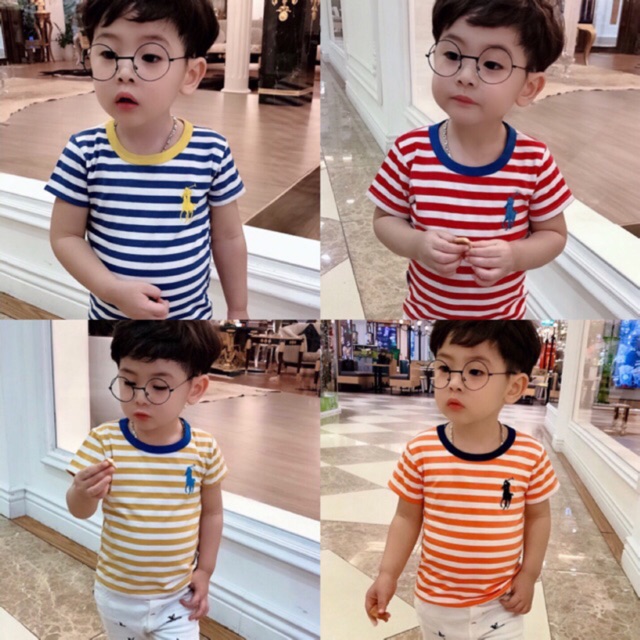 Áo cotton kẻ thêu po-lo cho bé trai 8-33kg