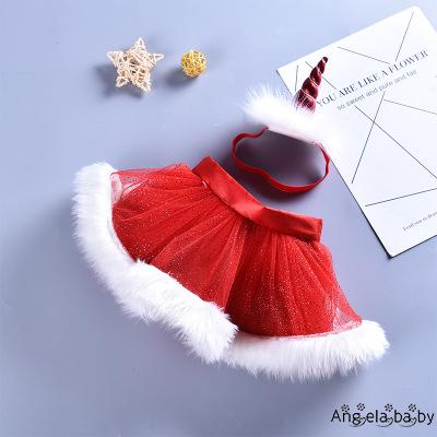 Chân xòe tutu mini màu đỏ phong cách công chúa kèm băng đô thời trang Giáng sinh cho bé gái