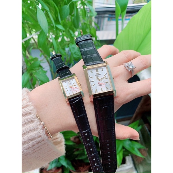 Đồng Hồ Cặp Đôi Nam Nữ Orient Dây Da Mặt Vuông , Kính sapphire