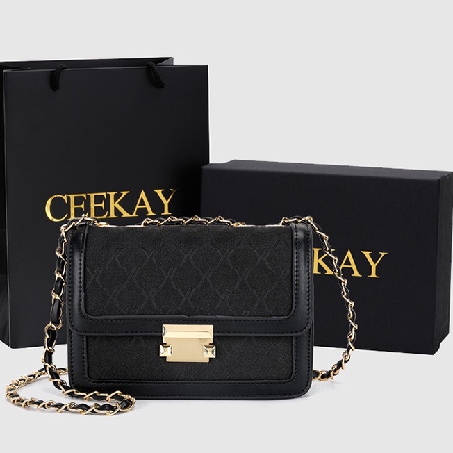 🌸Hàng Order🌸 Túi Xách Nữ CEEKAY Da Thêu Khóa Nắp Bấm Quai Da Phối Xích Sang Chảnh Nữ Tính 🌸Hàng Quảng Châu