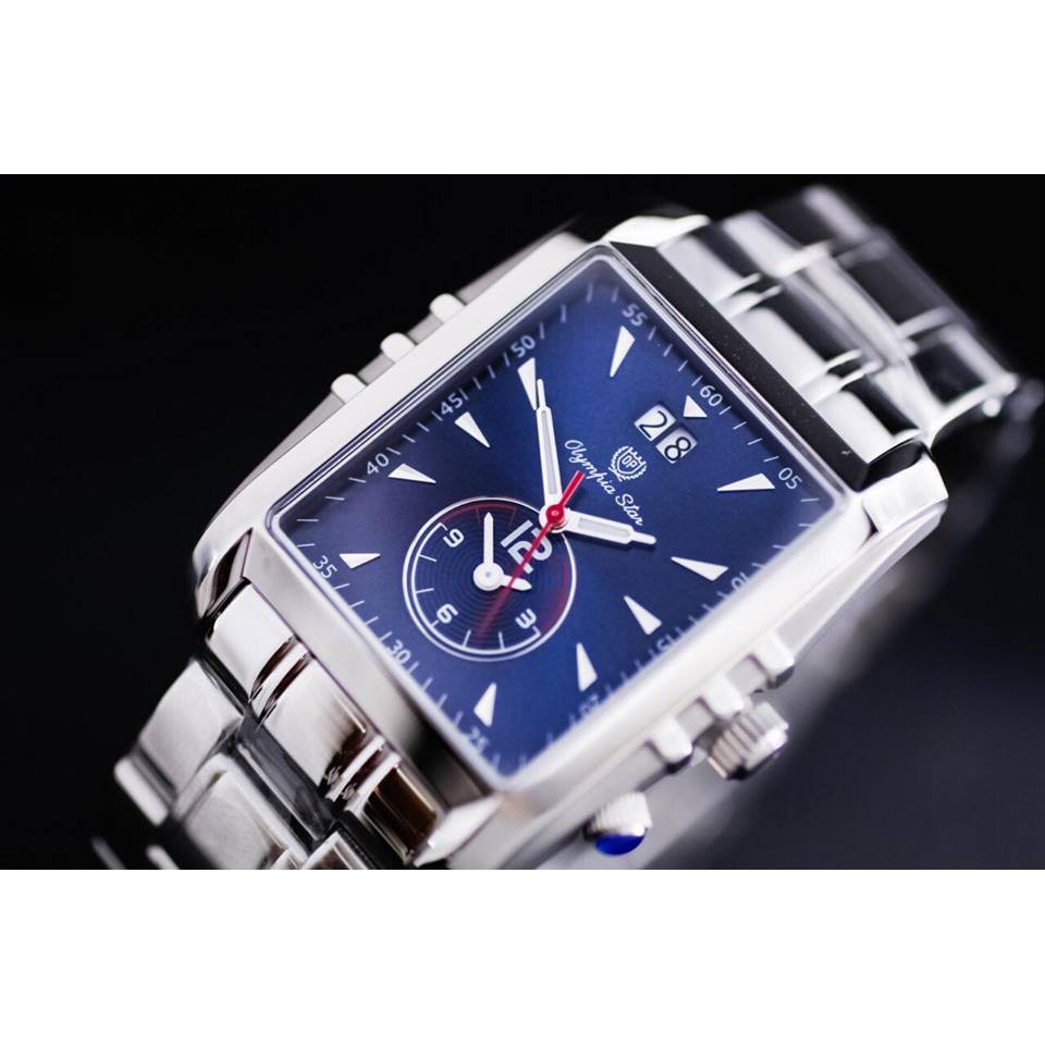 Đồng hồ nam Olypia Star dial Blue sang trọng và lịch lãm - Máy Quartz Japan - Kính Sapphire - Dây thép không gỉ