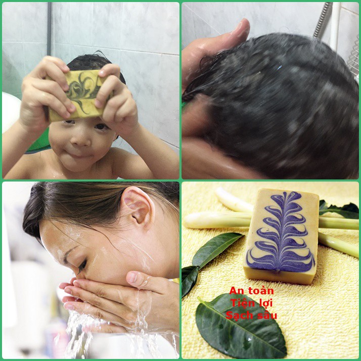 Xà Phòng Chùm Ngây Handmade (Xà Bông Chùm Ngây-Moringa soap) + Tặng túi lưới tạo bọt