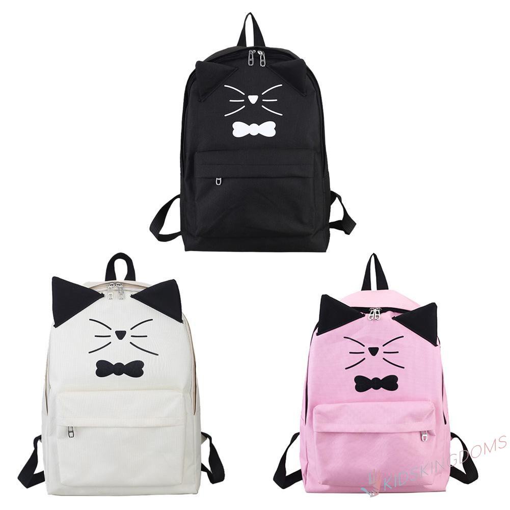 【Big Sale】Women PU Leather Lovely Cartoon Cat Printed Causal Backpack Shoulder Bag