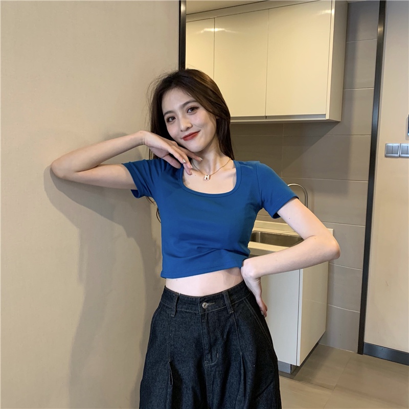 SUXI Áo Thun Ngắn Tay Cổ Tròn Màu Sắc Đơn Giản Thời Trang Mùa Hè Phong Cách Hàn Quốc Cho Nữ