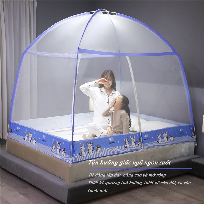 Màn chụp tự bung đỉnh vuông Cao Cấp - Mẫu mùng chụp tự bung người lớn chống muỗi gấp gọn tiện dụng 1m2/1