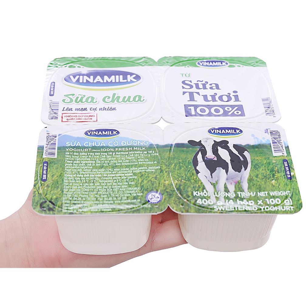 TPHCM  Lốc 4 hộp sữa chua Vinamilk có đường từ 100% sữa tươi 4 x 100g- 100% CHÍNH HÃNG