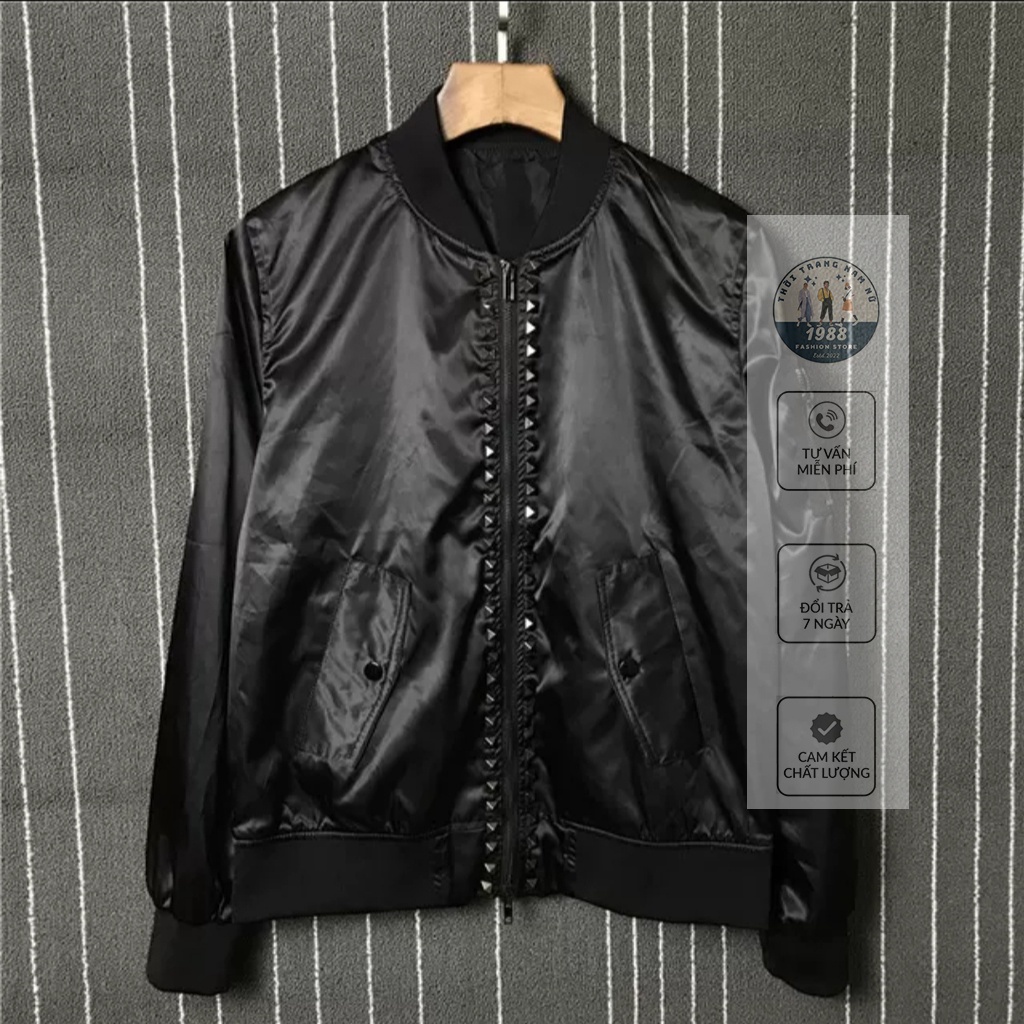 Áo Bomber Đinh Vuông ❤ Áo Khoác Mùa Đông Jacket Chất Liệu Nylon Dáng Rộng Unisex