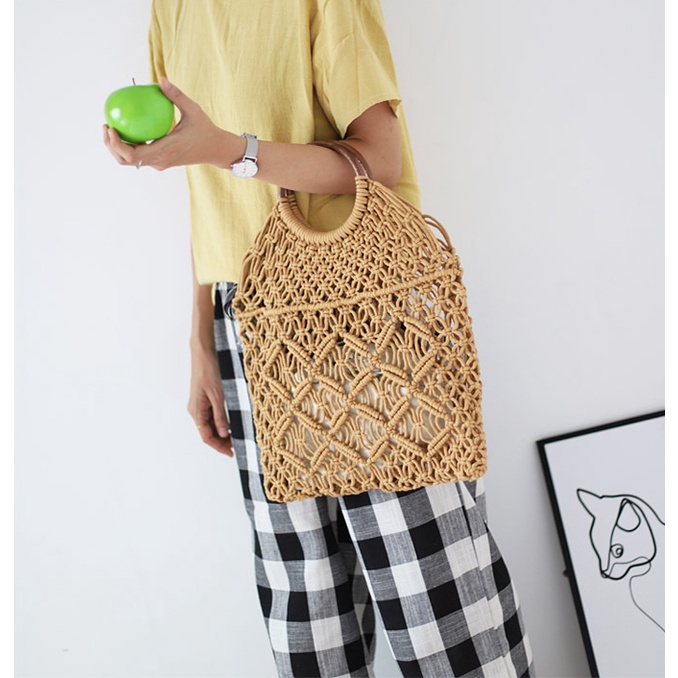 Túi len đan quai mây tròn