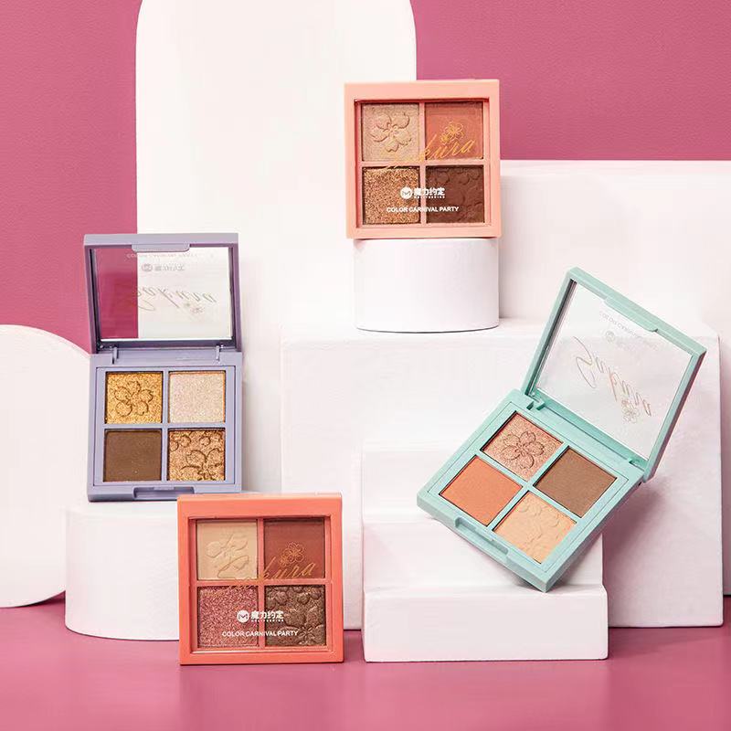 [Hàng mới về] Bảng phấn trang điểm mắt 4 màu sắc tông nude lì ánh nhũ kết hợp chống thấm nước lâu trôi