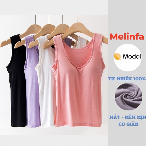 Áo ba lỗ nữ có đệm ngực chất Modal tự nhiên 100% thoáng mát basic trơn nhiều màu mã VAA0094