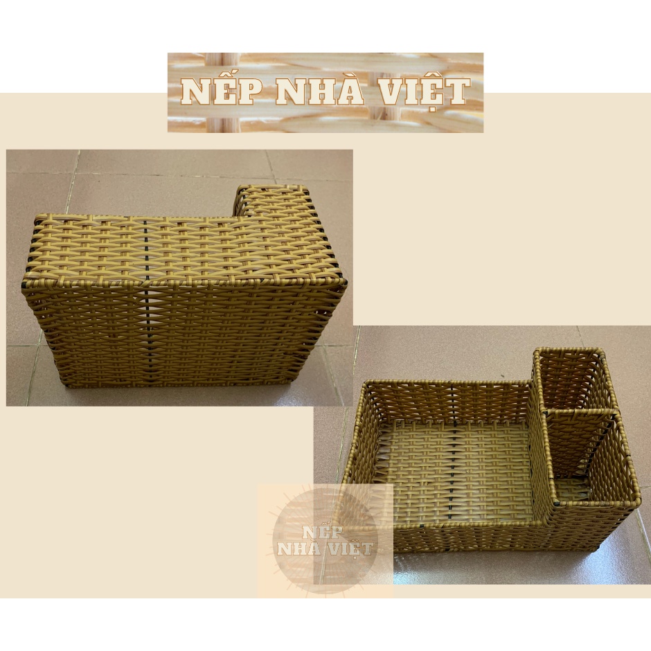 Khay Đựng Muỗng, Đũa, Gia vị... Dạng Tròn Hoặc Vuông Bằng Dây Nhựa Kiểu Mây Tre Lá Đan