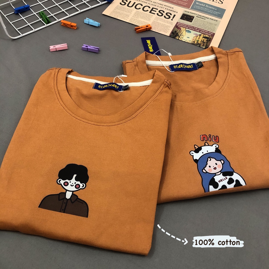 Áo thun tay lỡ MEANSTORE phông cotton Unisex nam nữ tee oversize form rộng pull Ulzzang vải mát - Áo cặp đôi nâu