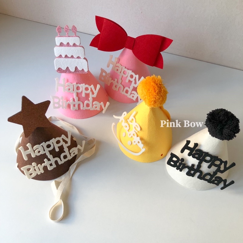 Nón sinh nhật có chữ HPBD chất Nỉ Hàn Quốc 4 màu NÂU/HỒNG/VÀNG/TRẮNG ĐEN có quai deo