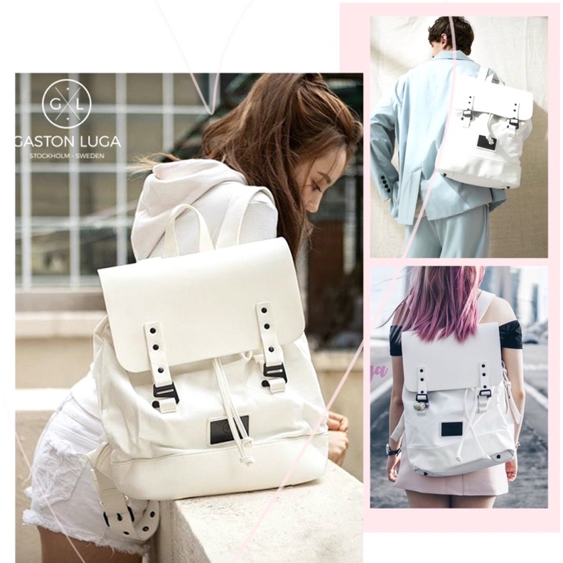 Gazton Luga backpack-[BALO CAO CẤP]-trắng phối da cá tính