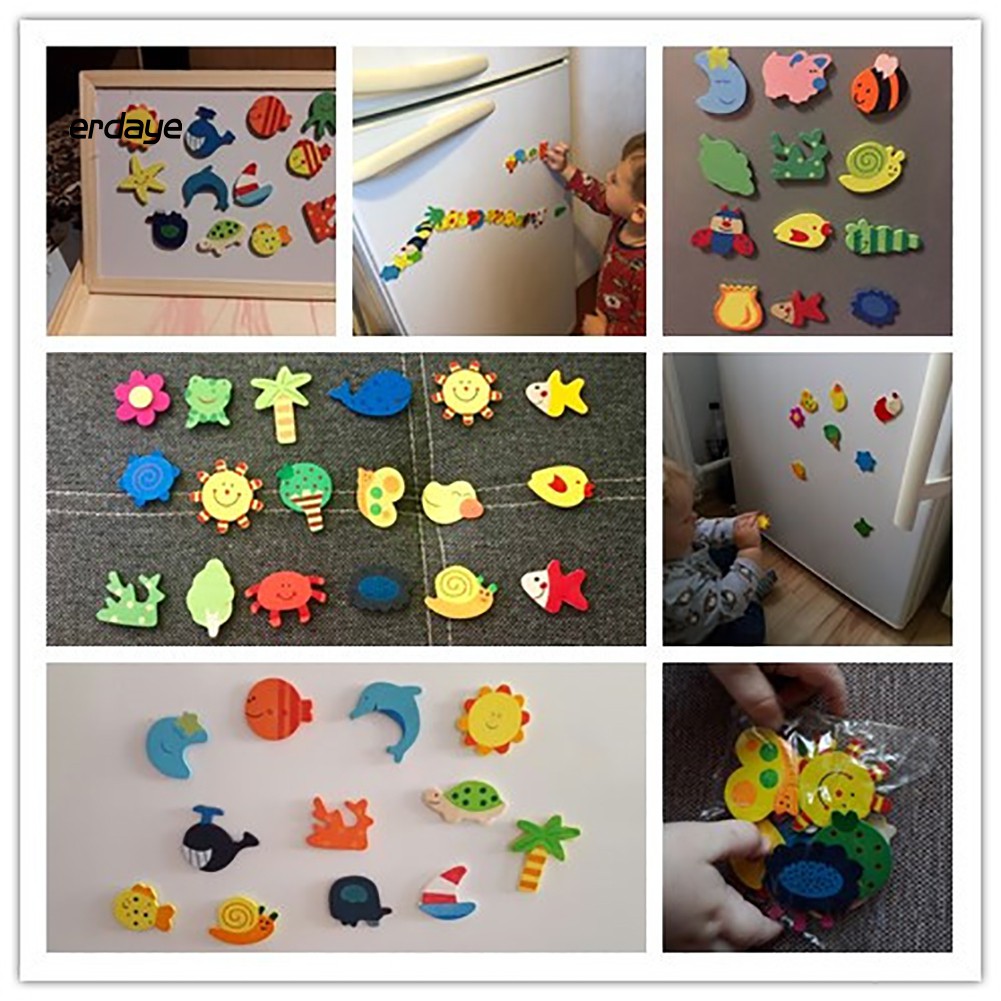 Set 12 Miếng Nam Châm Dán Tủ Lạnh Hình Cá Và Mặt Trời Dễ Thương Cho Bé