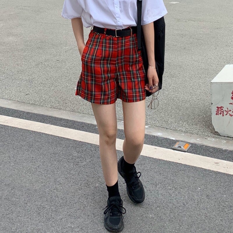 QUẦN SHORTS KẺ CARO KÈM THẮT LƯNG ULZZANG[Order+Ảnh thật]