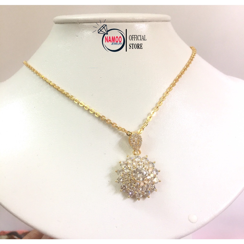 Dây Chuyền Nữ Mạ Vàng V646 mặt Hoa Đá Kết hợp Dây Xích Dài Dây 45cm