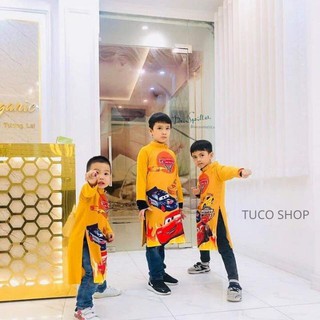 Áo dài cách tân bé trai 3 tuổi đến 14 tuổi mặc Tết hình Ô TÔ [FRESHIP] vải CÁT VITEX CAO CẤP, đẹp hơn GẤM LỤA HÀ ĐÔNG