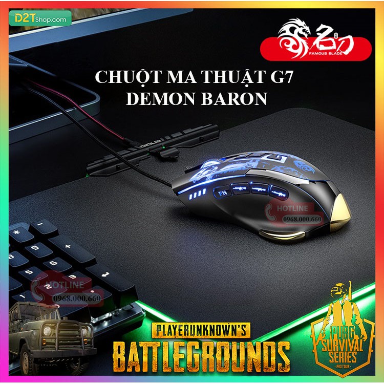 Chuột gaming G7 V3 Demon Baron | Hỗ trợ ghìm tâm PUBG, Led RGB 11 nút Autotap, ghìm tâm PUBG trên Mobile, PC, BH 6 tháng