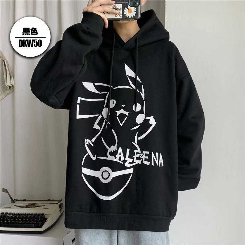 Men's Korean Warm Sweater Pokémon Cartoon Pikachu Print Fashion Hoodie Couple Hooded Sweater | BigBuy360 - bigbuy360.vn