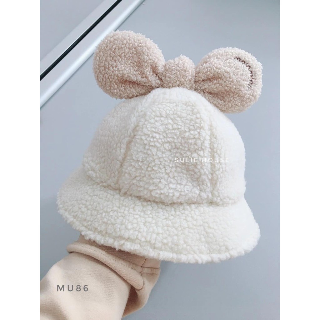 Mũ lông cừu nơ to Moinmlon cho bé - MU86