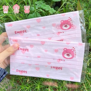 Khẩu trang hồng 2D họa tiết gấu dâu Lotso siêu dễ thương