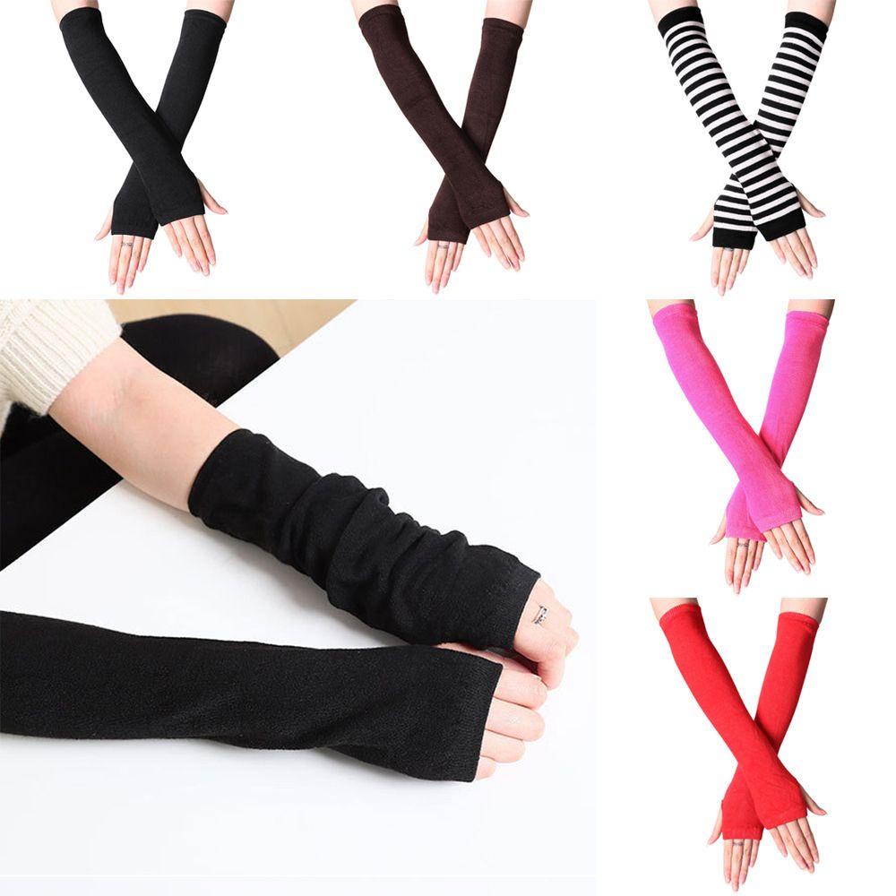 Găng Tay Cotton Dài Hở Ngón Họa Tiết Kẻ Sọc
