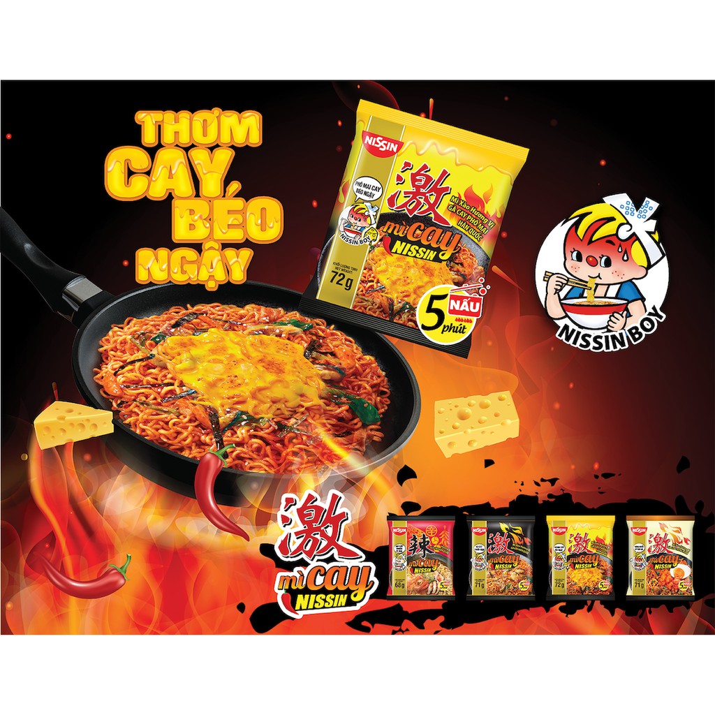 Mì Nissin xào cay các vị lốc 5 gói x 71g (gà cay, phô mai, trứng muối, súp cay) | BigBuy360 - bigbuy360.vn