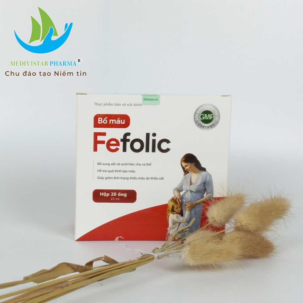 Siro Bổ Máu Fefolic MEDIVISTAR PHARMA Bổ Sung Sắt Và Acid Folic Dành Cho Bà Bầu, Phụ Nữ Đang Cho Con Bú Hộp 20 Ống x10ml